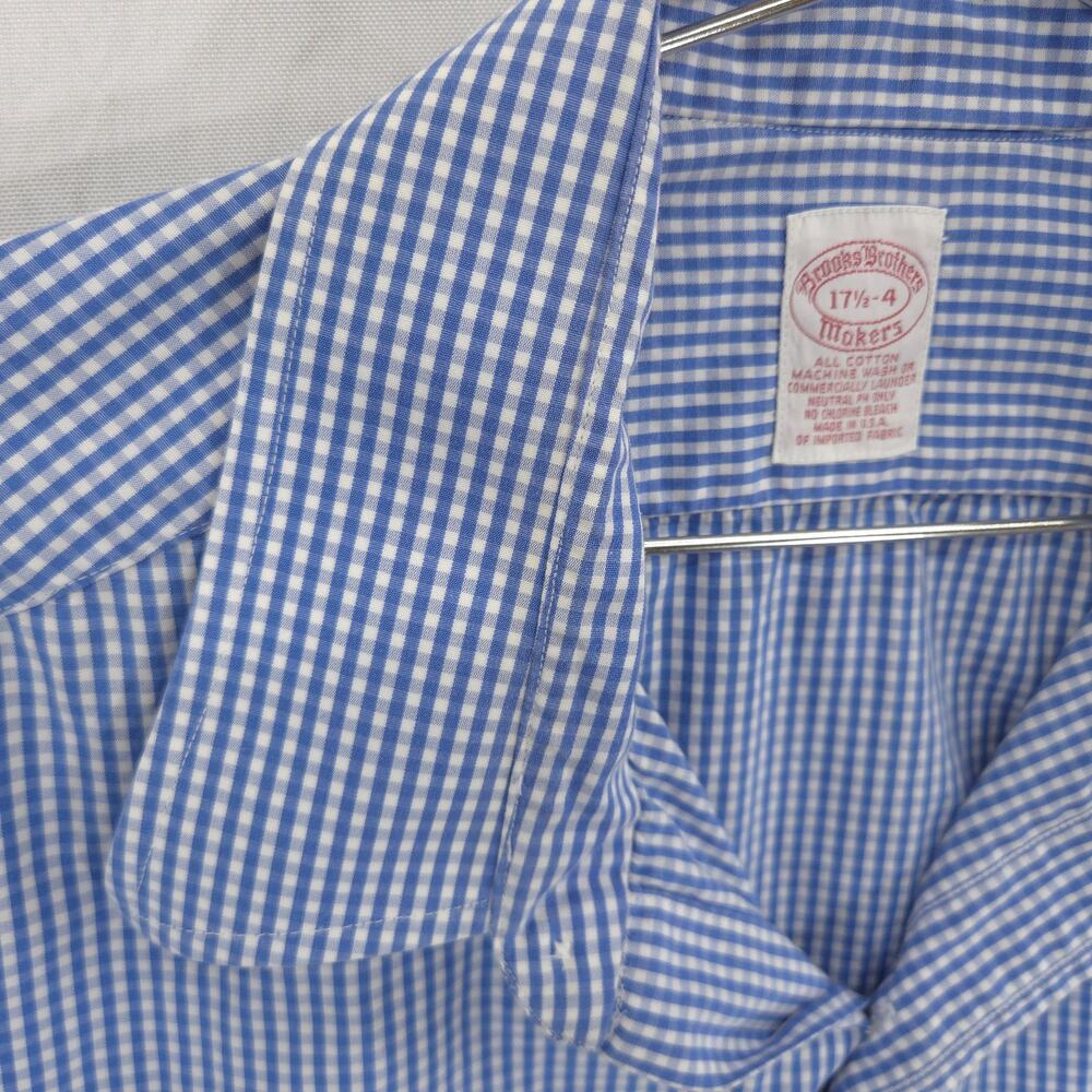 Vintage Brooks Brothers Makers Dress Shirt Mens 17.5-34 Blue Check French Cuff - Picture 11 of 13